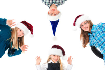 christmas - children on white girls sidewise boy overhead