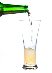 Pouring beer isolated on white