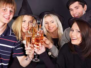 Group young people drinking champagne.