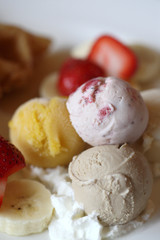 Waffles with ice cream and fruits