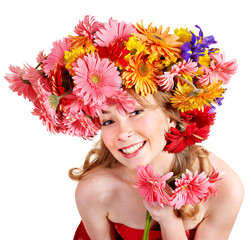 Young woman with  with flowers on her  hair.