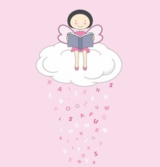 Hada leyendo un libro encima de una nube