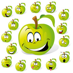 green apple with many expressions