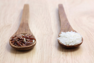 Rice with wood background