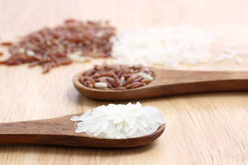 Rice with wood background