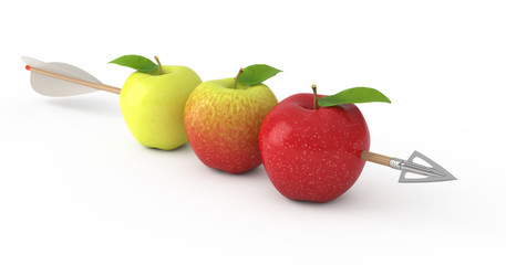 Three apples pierced by arrow.