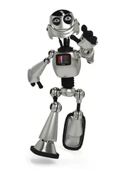 Keuken spatwand met foto grappige robot in vrolijk rennen © DM7