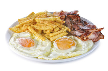 Huevos fritos con patatas y bacon.