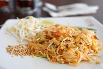 Thai food padthai in wood background