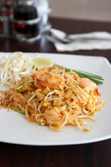 Thai food padthai in wood background
