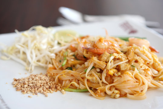 Thai food padthai in wood background