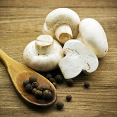 Fresh mushrooms on a wooden board