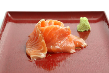 salmon sashimi isolated in white background