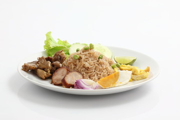 Thai food rice mixes the shrimp paste isolated in white backgrou