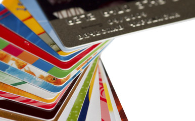 Credit cards on a white background