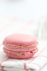 Obraz na płótnie Canvas Pink Macaron in close up isolated on white background