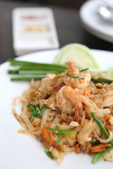 Thai food padthai on wood background