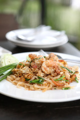 Thai food padthai on wood background