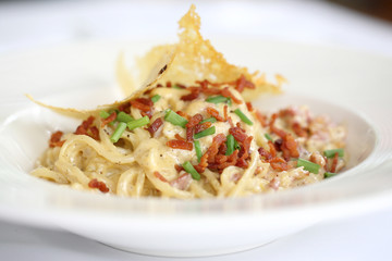 Spaghetti Carbonara with bacon and cheese