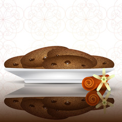 Beautiful Illustration of Cookies with Vanilla Flower and Cinnam