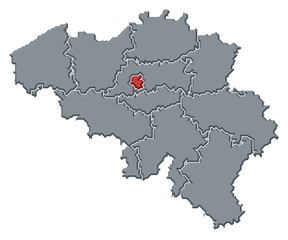 Map of Belgium, Brusseles highlighted