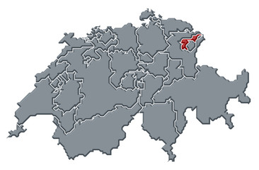 Map of Swizerland, Appenzell Ausserrhoden highlighted