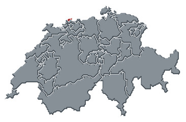 Map of Swizerland, Basel-Stadt highlighted