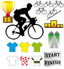 Cycle racing bikes, shirts and other illustrations