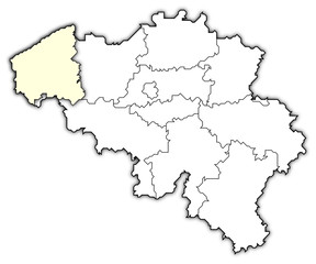 Map of Belgium, West Flanders highlighted