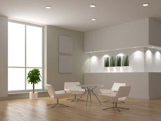 Interno con tavolo sedie e finestra © 3DarcaStudio