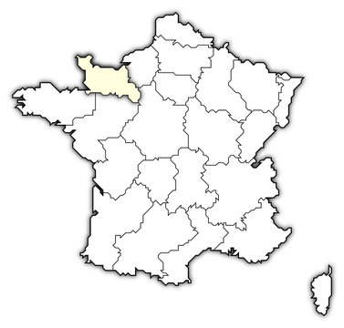 Map of France, Lower Normandy highlighted