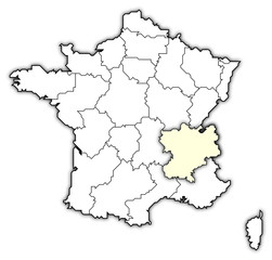 Map of France, Rhône-Alpes highlighted