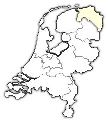 Map of Netherlands, Groningen highlighted