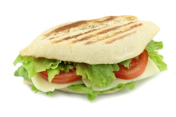 toasted Italian bread with cheese, lettuce and tomato sandwich