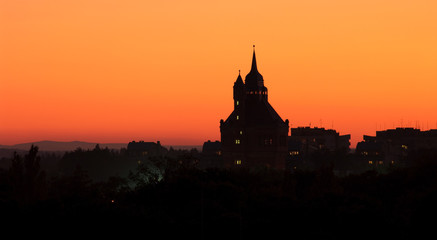 Wroclaw's Water Tower outline during the dusk, Poland