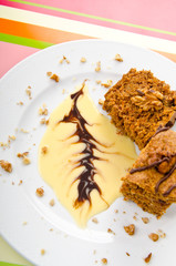 Cake with sweet sauce in plate