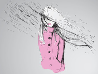 Woman in rain / Fashion Sketch