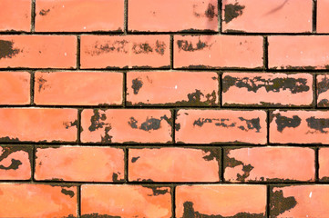 Close up of grunge red brick wall