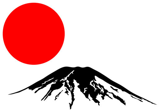 Vector Fuji and sun are isolated on a white background