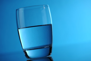 glass of water on blue background