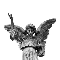 Stickers pour porte Monument historique Statue d& 39 ange ailé isolée sur fond blanc.