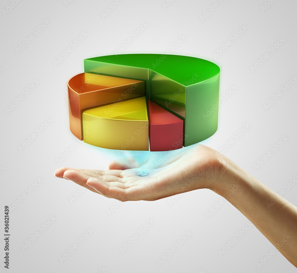 Poster Hand presenting a pie chart button