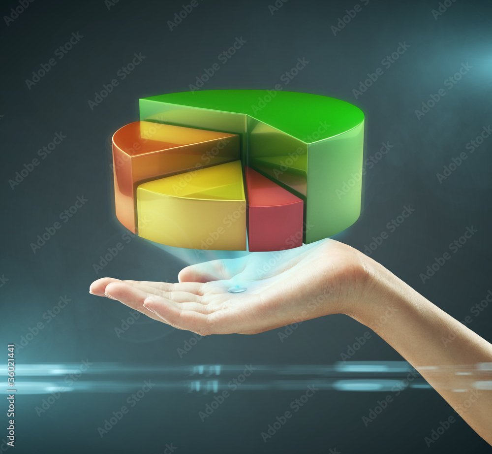 Poster hand presenting a pie chart button