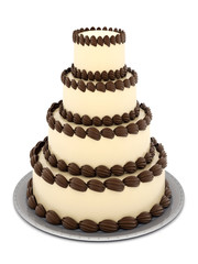A beautiful wedding cake on a white background