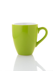 Green coffee cup on white background