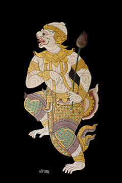 Ramayana human painting on wall in Thailand