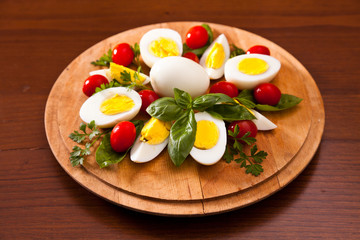 Boiled Eggs on Cutting Board