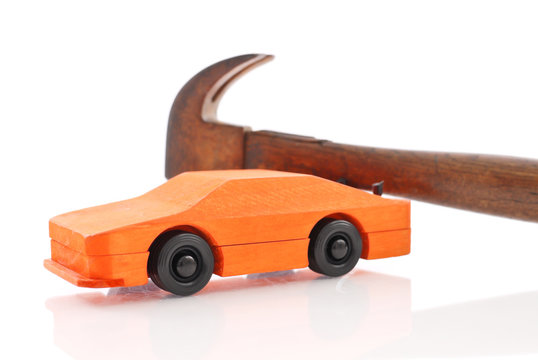 Orange wooden Race Car with Hammer