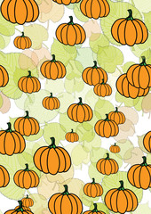 Seamless pattern with leaves and pumpkins