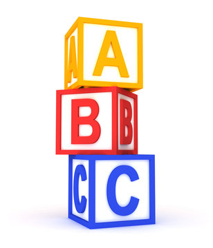 abc colorful cubes on white.